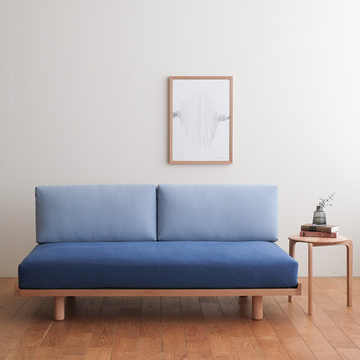 【アウトレット】PISOLINO SofaBed158　材：オーク ラムース/マリンブルー+スカイブルー